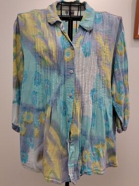 Pastel Floral Button-Up Tunic Shirt
